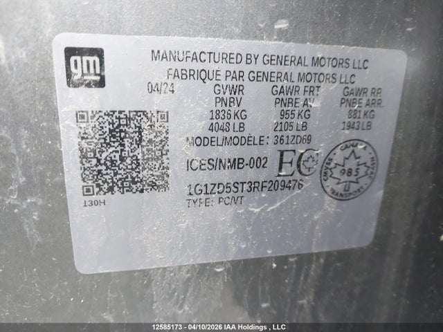 2024 Chevrolet Malibu Lt მანქანა იყიდება აუქციონზე, vin: 1G1ZD5ST3RF209476, აუქციონის ნომერი: 12585173