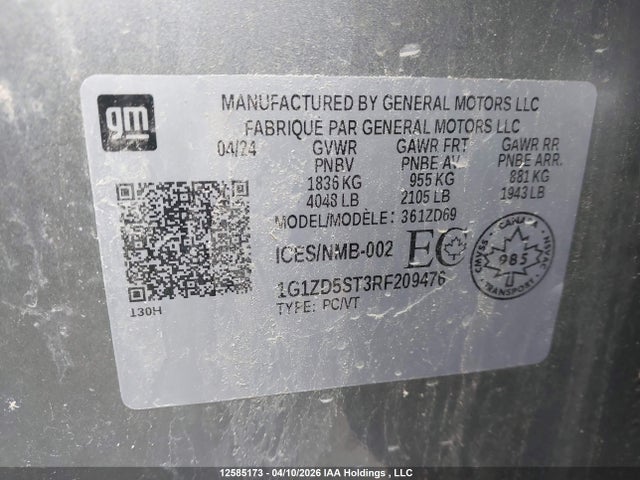 2024 Chevrolet Malibu Lt მანქანა იყიდება აუქციონზე, vin: 1G1ZD5ST3RF209476, აუქციონის ნომერი: 12585173