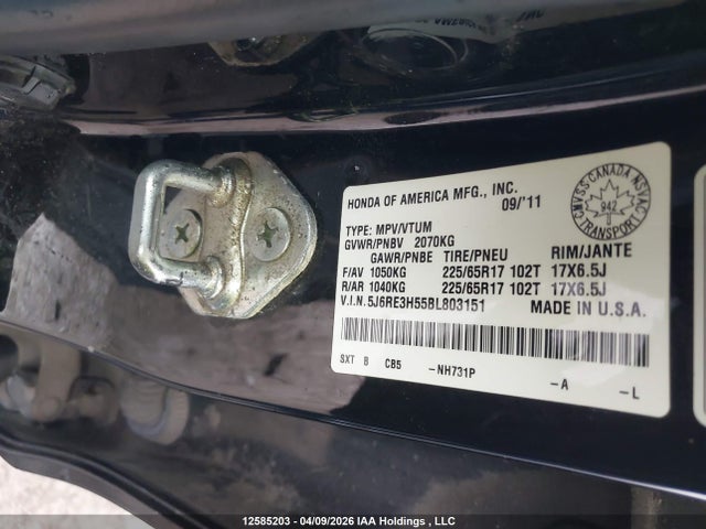 Aukcja sprzedaży 2011 Honda Cr-v, vin: 5J6RE3H55BL803151, numer aukcji: 12585203