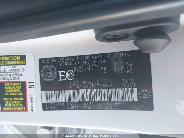 4T1G11AK0RU243679 Toyota CAMRY SE
