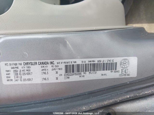 Aukcja sprzedaży 2015 Dodge Grand Caravan Crew, vin: 2C4RDGDGXFR502895, numer aukcji: 12585268