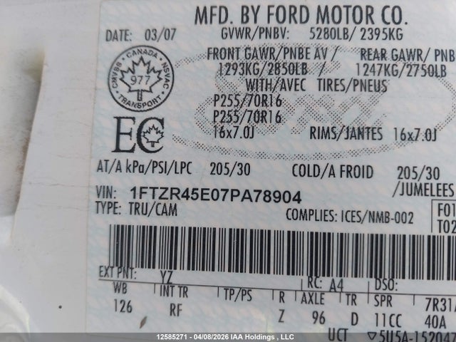 Aukcja sprzedaży 2007 Ford Ranger Super Cab, vin: 1FTZR45E07PA78904, numer aukcji: 12585271