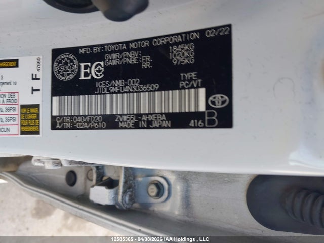 JTDL9MFU4N3036509 Toyota Prius