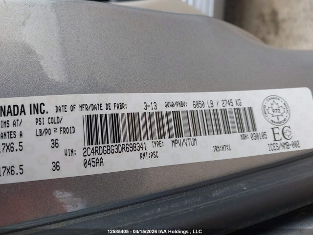 Aukcja sprzedaży 2013 Dodge Grand Caravan Se, vin: 2C4RDGBG3DR698341, numer aukcji: 12585405