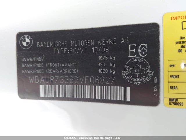 Aukcja sprzedaży 2009 Bmw 128i, vin: WBAUP73599VF06827, numer aukcji: 12585423