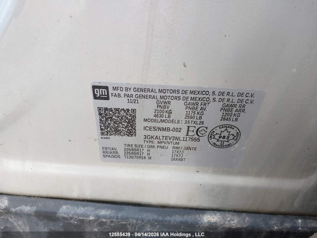 3GKALTEV3NL117555 GMC Terrain Sle