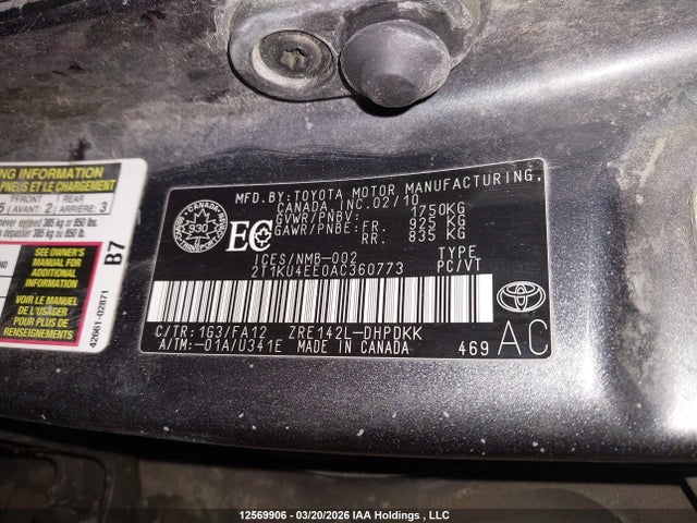 12569906 :رقم المزاد ، 2T1KU4EE0AC360773 vin ، 2010 Toyota Matrix مزاد بيع