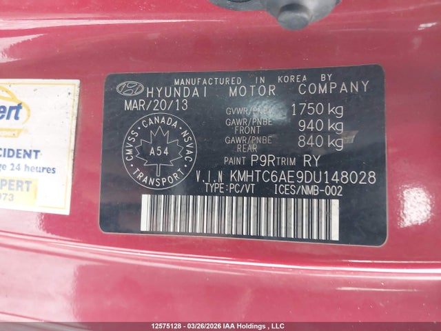12575128 :رقم المزاد ، KMHTC6AE9DU148028 vin ، 2013 Hyundai Veloster Turbo مزاد بيع