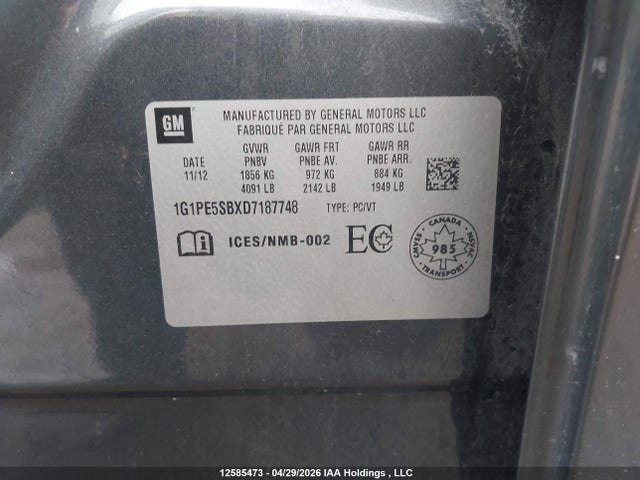 Auction sale of the 2013 Chevrolet Cruze, vin: 1G1PE5SBXD7187748, lot number: 12585473