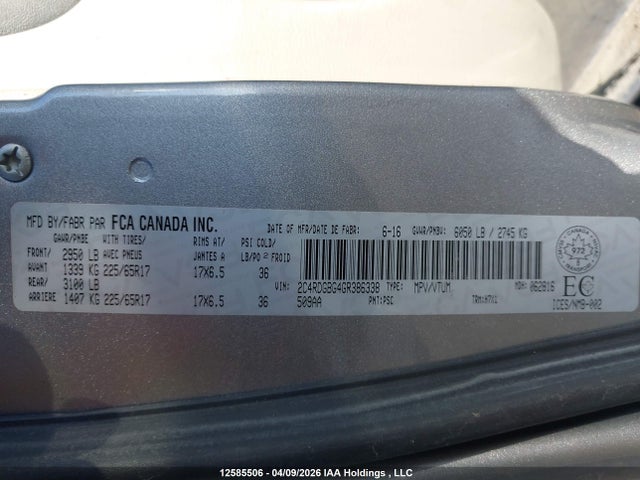 Продажа на аукционе авто 2016 Dodge Grand Caravan Se, vin: 2C4RDGBG4GR386338, номер лота: 12585506