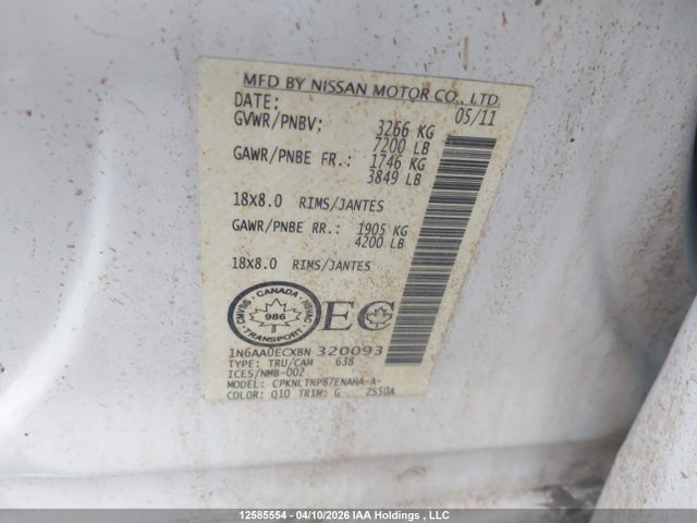 Продаж на аукціоні авто 2011 Nissan Titan Sl, vin: 1N6AA0ECXBN320093, номер лоту: 12585554