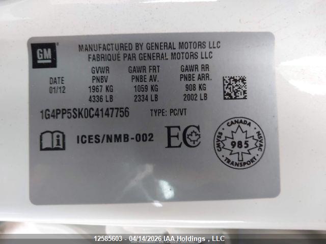 Aukcja sprzedaży 2012 Buick Verano, vin: 1G4PP5SK0C4147756, numer aukcji: 12585603