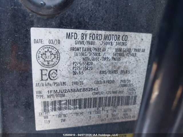 Aukcja sprzedaży 2010 Ford Expedition, vin: 1FMJU2A58AEB52543, numer aukcji: 12585610