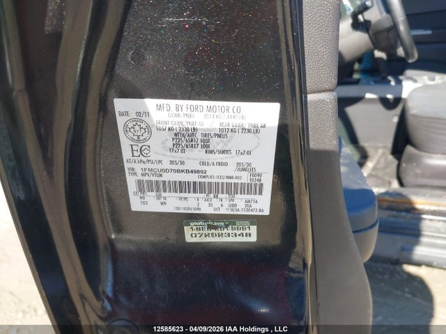 12585623 :رقم المزاد ، 1FMCU0D70BKB49892 vin ، 2011 Ford Escape Xlt مزاد بيع