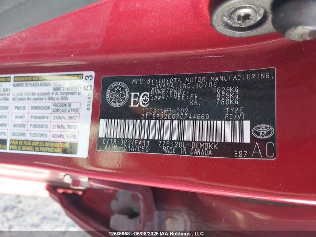 12585658 :رقم المزاد ، 2T1BR32E07C744660 vin ، 2007 Toyota Corolla Ce/le/sport مزاد بيع