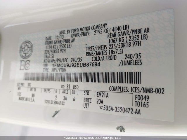 1FMCU9J92EUB87594 Ford Escape Titanium