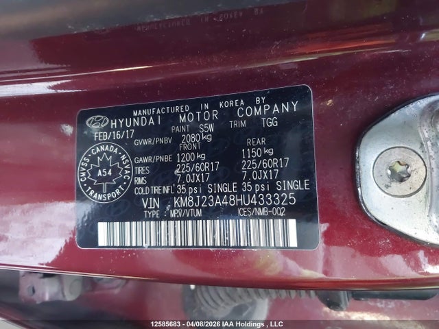 KM8J23A48HU433325 Hyundai Tucson