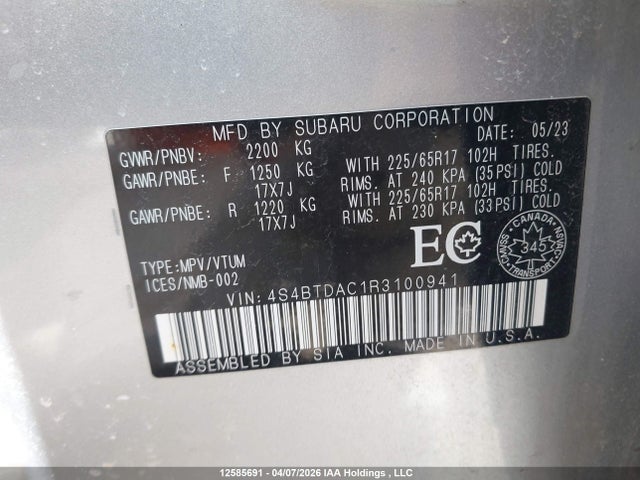 4S4BTDAC1R3100941 Subaru Outback Convenience