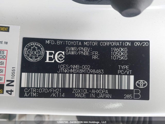 JTNKHMBX8M1098483 Toyota C-hr Xle/le/night Shade/limited