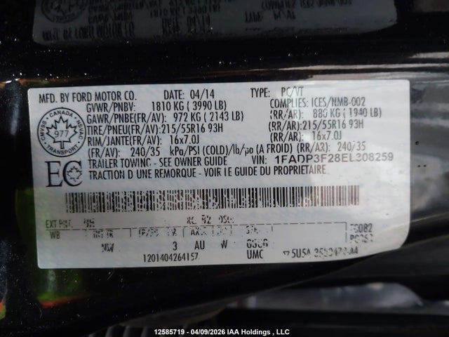 Продажа на аукционе авто 2014 Ford Focus, vin: 1FADP3F28EL308259, номер лота: 12585719