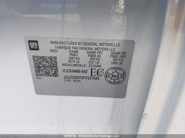 2023 Chevrolet Malibu Lt მანქანა იყიდება აუქციონზე, vin: 1G1ZD5ST2PF227626, აუქციონის ნომერი: 12585720