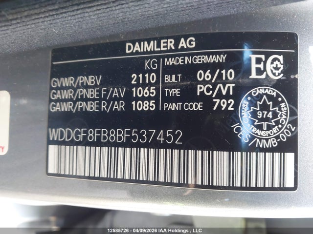 12585726 :رقم المزاد ، WDDGF8FB8BF537452 vin ، 2011 Mercedes-benz C 250 4matic مزاد بيع