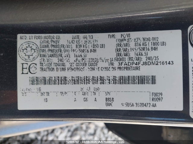 Продажа на аукционе авто 2013 Ford Fiesta Titanium, vin: 3FADP4FJ8DM216143, номер лота: 12585747