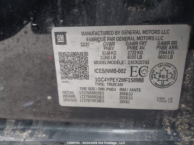 1GC4YPEY2MF158988 Chevrolet Silverado 2500hd Ltz