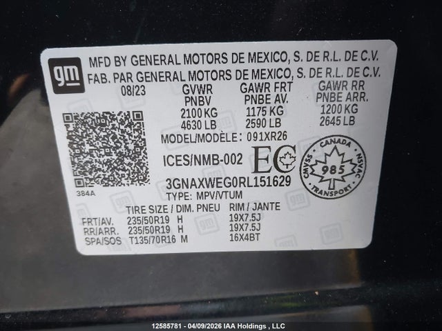 2024 Chevrolet Equinox მანქანა იყიდება აუქციონზე, vin: 3GNAXWEG0RL151629, აუქციონის ნომერი: 12585781