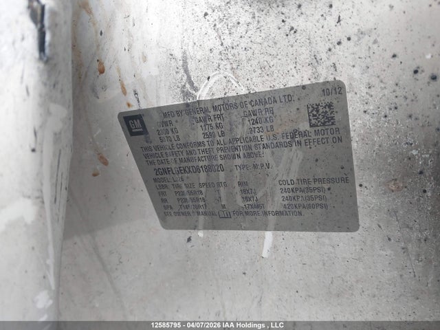 Продаж на аукціоні авто 2013 Chevrolet Equinox Ltz, vin: 2GNFLGEKXD6188020, номер лоту: 12585795