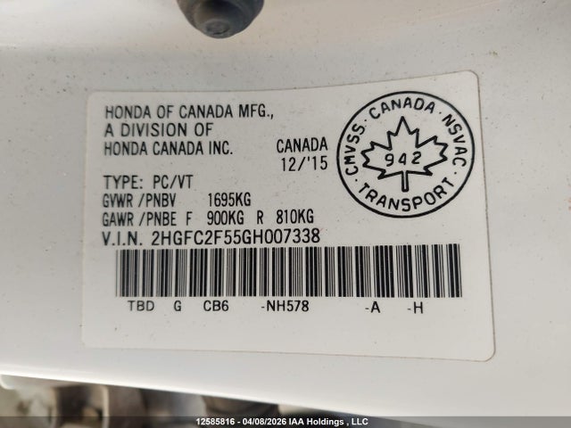 2HGFC2F55GH007338 Honda Civic Lx