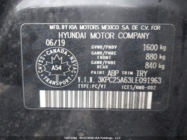 Продажа на аукционе авто 2020 Hyundai Accent Essential With Comfort Package Auto Ivt, vin: 3KPC25A63LE091963, номер лота: 12572244