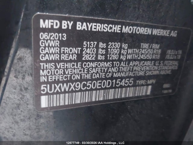 5UXWX9C50E0D15455 BMW X3 Xdrive28i
