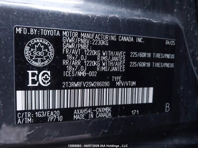 2025 Toyota Rav4 Hybrid მანქანა იყიდება აუქციონზე, vin: 2T3RWRFV2SW286090, აუქციონის ნომერი: 12585863