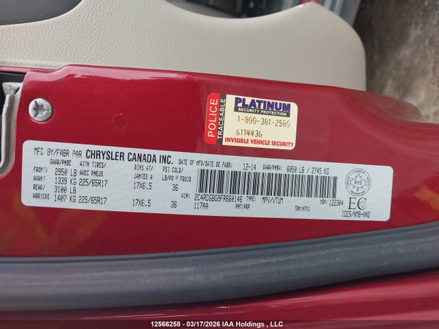 12566258 :رقم المزاد ، 2C4RDGBG9FR660146 vin ، 2015 Dodge Grand Caravan Se/sxt مزاد بيع