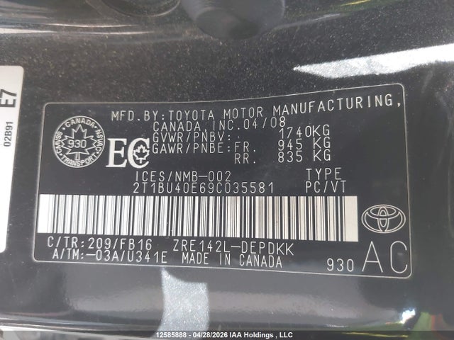 12585888 :رقم المزاد ، 2T1BU40E69C035581 vin ، 2009 Toyota Corolla S/le/xle مزاد بيع
