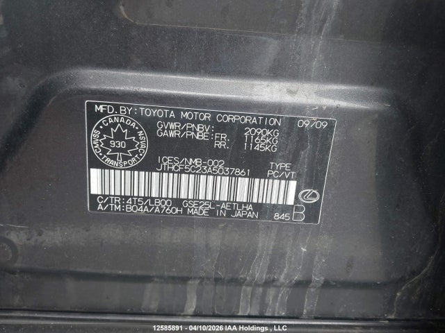 Aukcja sprzedaży 2010 Lexus Is 250, vin: JTHCF5C23A5037861, numer aukcji: 12585891