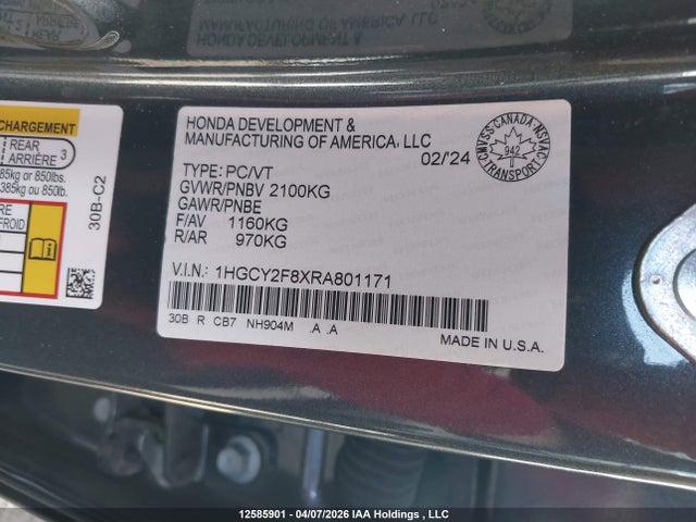 1HGCY2F8XRA801171 Honda ACCORD HYBRID