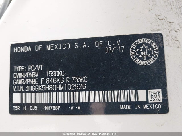 3HGGK5H80HM102926 Honda Fit Ex-l Navi