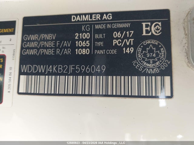 Продажа на аукционе авто 2018 Mercedes-benz C 300 4matic, vin: WDDWJ4KB2JF596049, номер лота: 12585923
