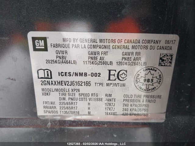2018 Chevrolet Equinox Ls მანქანა იყიდება აუქციონზე, vin: 2GNAXHEV2J6162165, აუქციონის ნომერი: 12527265