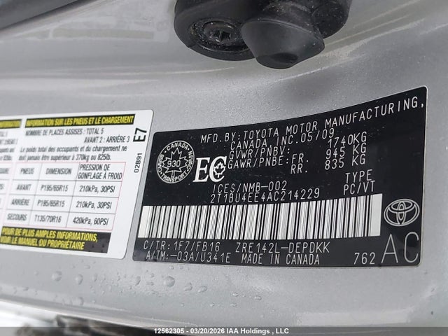 12562305 :رقم المزاد ، 2T1BU4EE4AC214229 vin ، 2010 Toyota Corolla Ce مزاد بيع