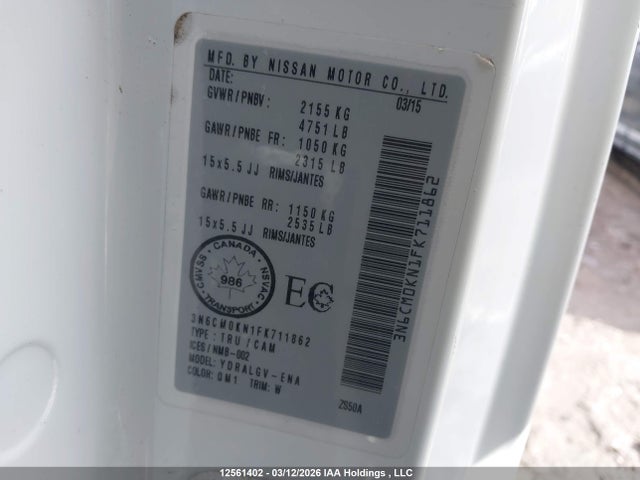 Продажа на аукционе авто 2015 Nissan Nv200 S/sv, vin: 3N6CM0KN1FK711862, номер лота: 12561402