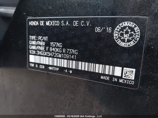 3HGGK5H72GM109141 Honda FIT EX