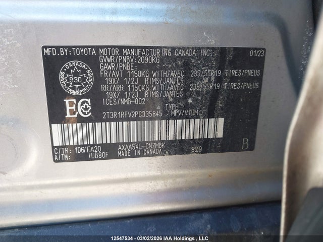 Aukcja sprzedaży 2023 Toyota Rav4 Xle, vin: 2T3R1RFV2PC335845, numer aukcji: 12547534