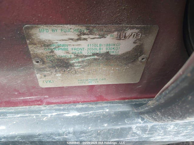2004 Subaru Forester X მანქანა იყიდება აუქციონზე, vin: JF1SG63684H741761, აუქციონის ნომერი: 12585945