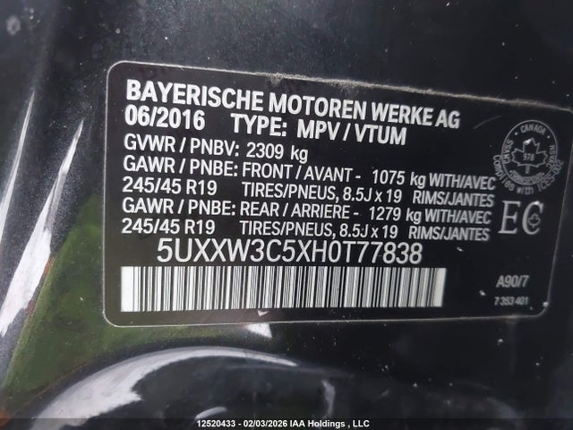 5UXXW3C5XH0T77838 BMW X4 Xdrive28i