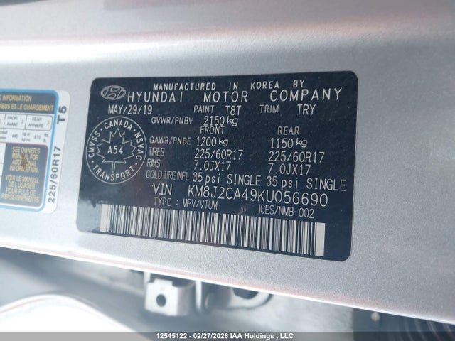Продаж на аукціоні авто 2019 Hyundai Tucson Essential W/safety Package, vin: KM8J2CA49KU056690, номер лоту: 12545122