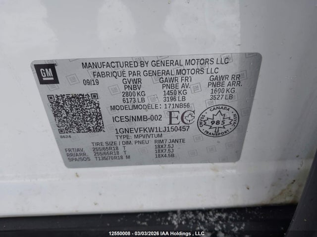 1GNEVFKW1LJ150457 Chevrolet Traverse Ls