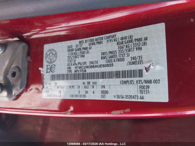 1FMCU9G96HUE60855 Ford ESCAPE SE